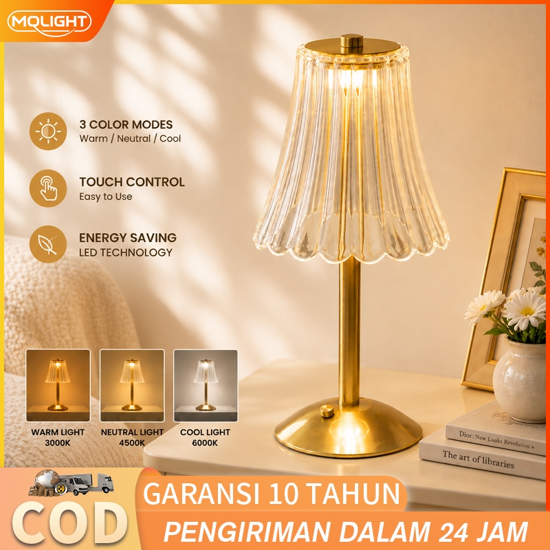 LED Rechargeable Table Light Aesthetic Desk Lamp for Bedroom 3 Color Lights Touch Control Night Lamp