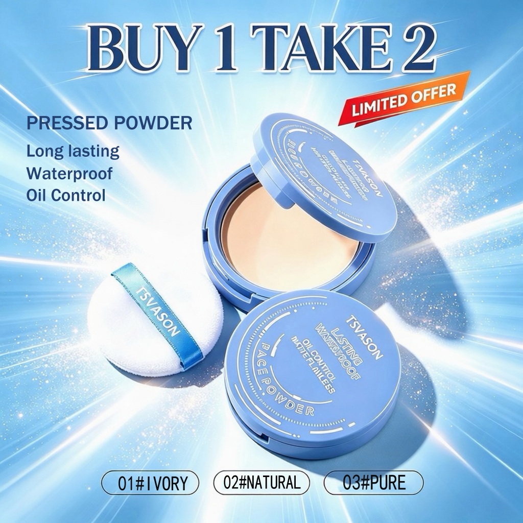 【Buy 1 Take1】Lasting Waterproof Oil Control Matte Flawless Face Pressed Powder