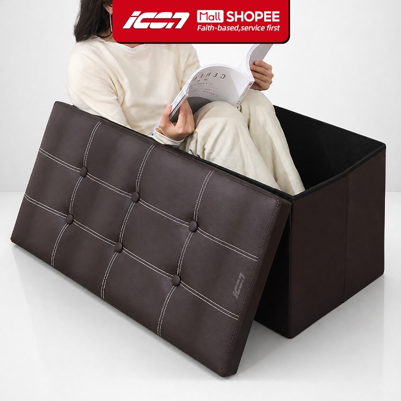 ICON Leather Sofa Storage Stool Sit Adult Sofa Folding Storage Chair Ottoman Storage Box Organizer