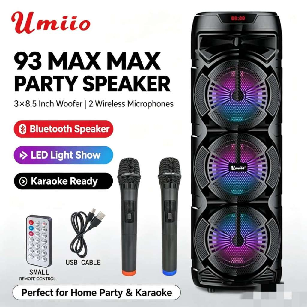 93MAX Portable Wireless Bluetooth Speaker with Flashing Light and with Wireless MIC