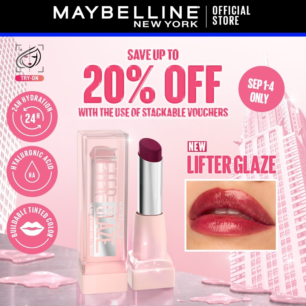 Maybelline Lifter Glaze - Tinted Lip Balm w Hyaluronic Acid Moisturizing Shine (Lipstick Gloss Tint)