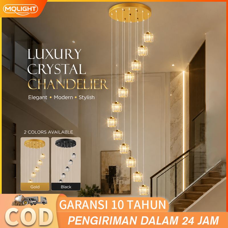 Crystal Long Chandelier Free Bulb Luxury Ceiling Light High Ceiling Spiral Staircase Living Room