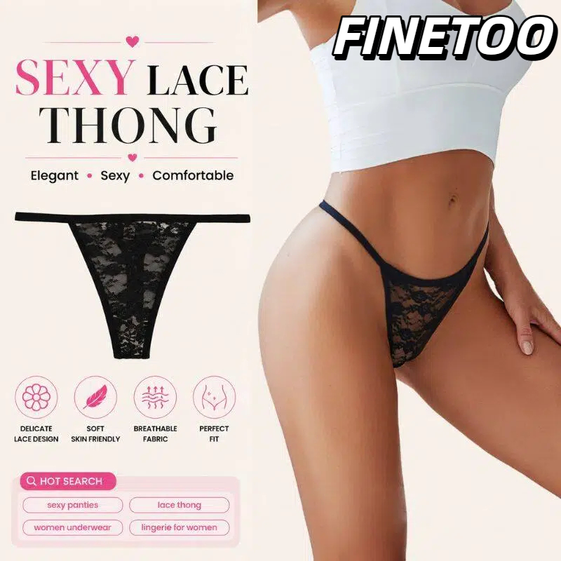 FINETOO Lace Thong for Women Sexy Thin Strap G-String Floral Sheer Minimalist Underwear