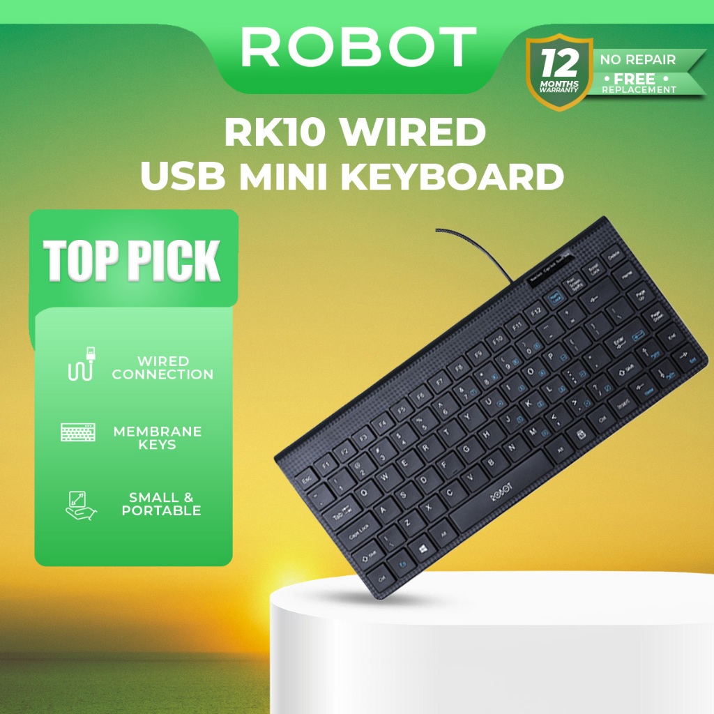 Robot RK10 Mini Wired Keyboard Ultra-Thin | Portable Ergonomic Keyboard for Laptop & PC Keyboard