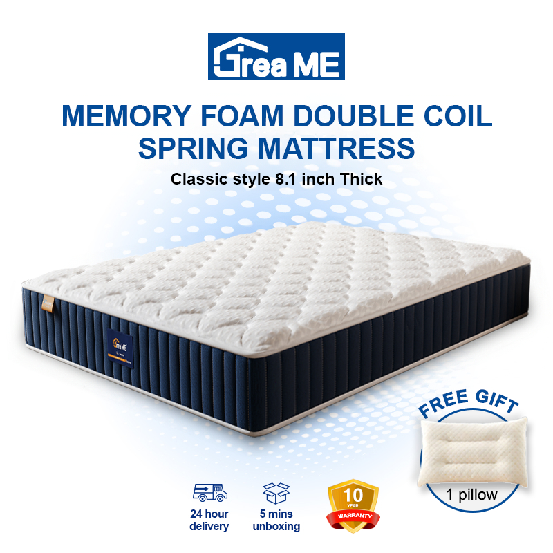 Classic style 8.1 inch Mattress Memory Foam Double coil Spring Mattress 10 Years Warranty