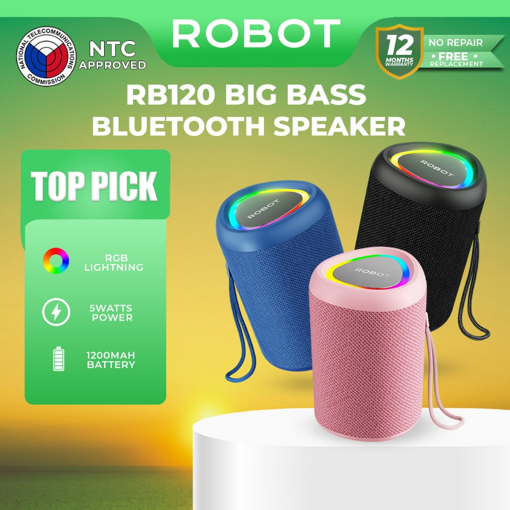 ROBOT RB120 Waterproof Bluetooth Speaker TWS IPX4 RGB Lights Stereo Bass Portable Wireless speaker
