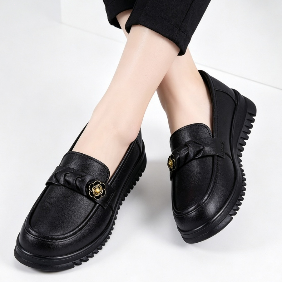 2026 New Women Waterproof Slip-On Loafers Black Chunky Platform Anti-Slip Rubber School Daily