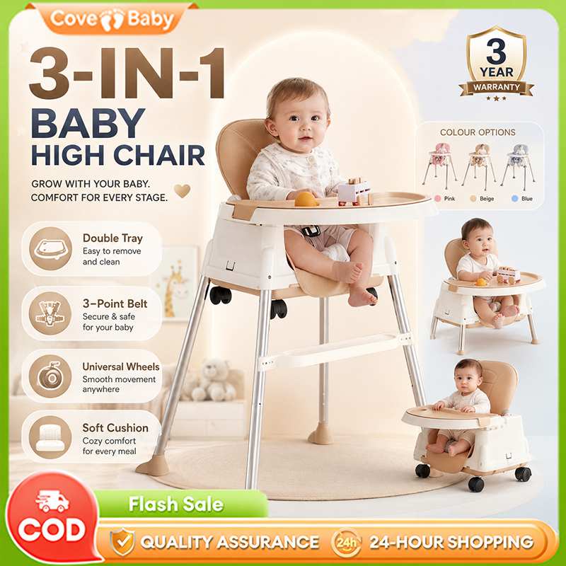 【4 wheels】High Chair for Baby Feeding Adjustable Height baby chair with Removable Legs Belt