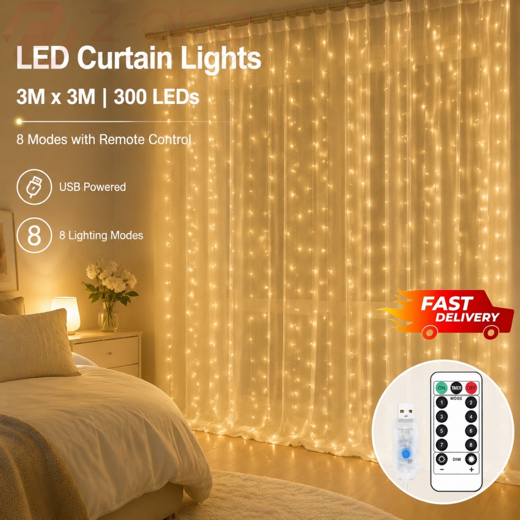 LED Curtain Lights Fairy Lights with Remote 8Modes USB Powered Garland String Light for Bedroom Wall