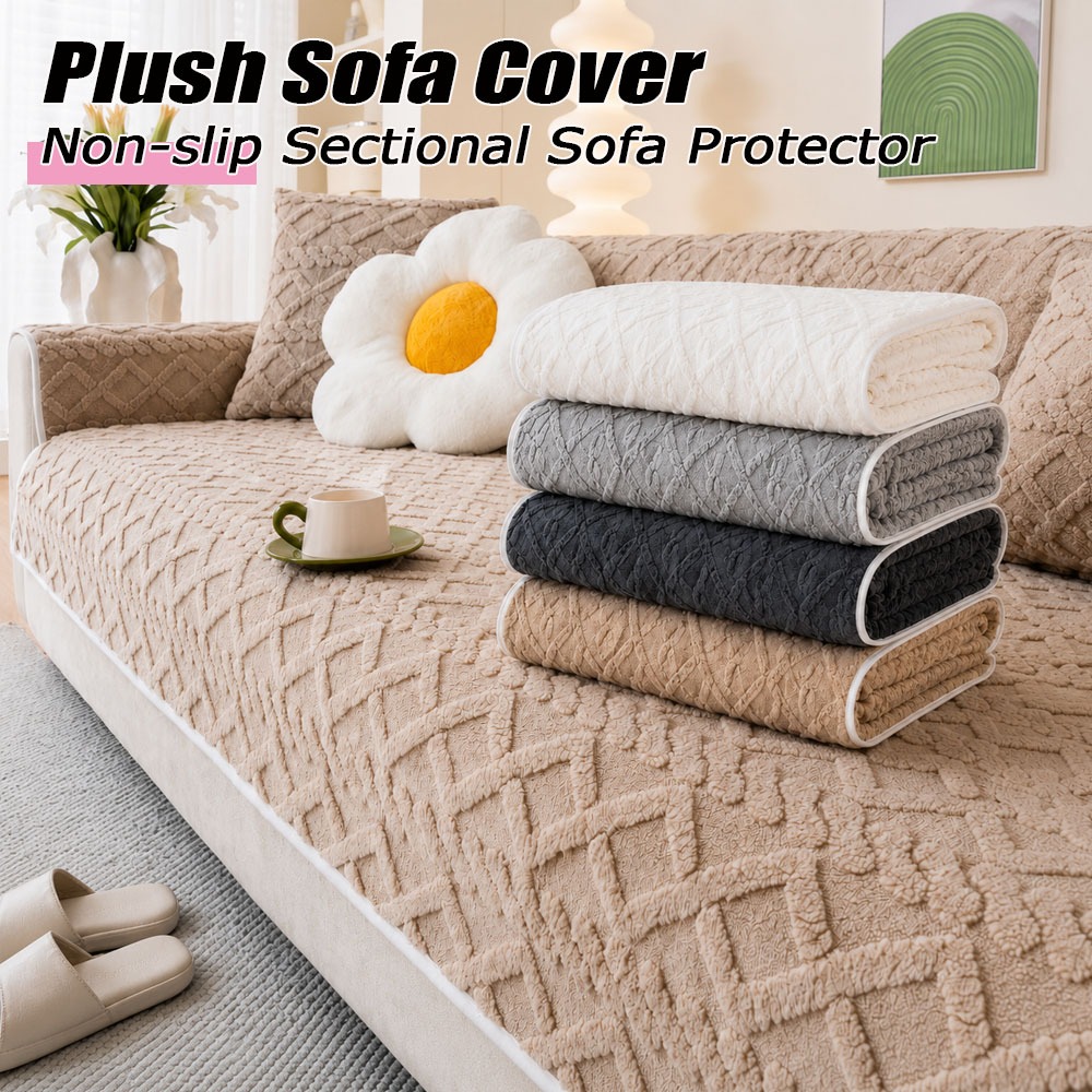 Plush Sofa Cover Flannel Velvet Sofa Cover Room Protector Non-slip Sectional Sofa Protector