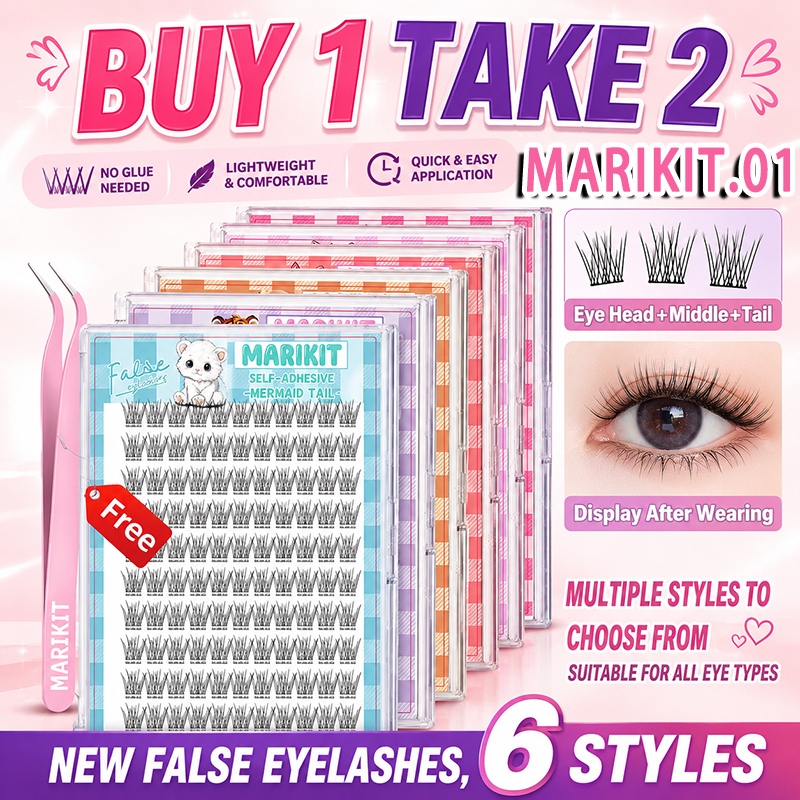 【Buy 1 Take 2】MARIKIT False Eyelashes No Need Glue Super Sticky 10-12mm Glue-free False Eyelas COD