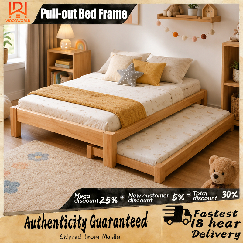 Expandable Solid Wood Bed Frame 60~180CM Adjustable Size Bed Storage Pull Out Design 800KG Load