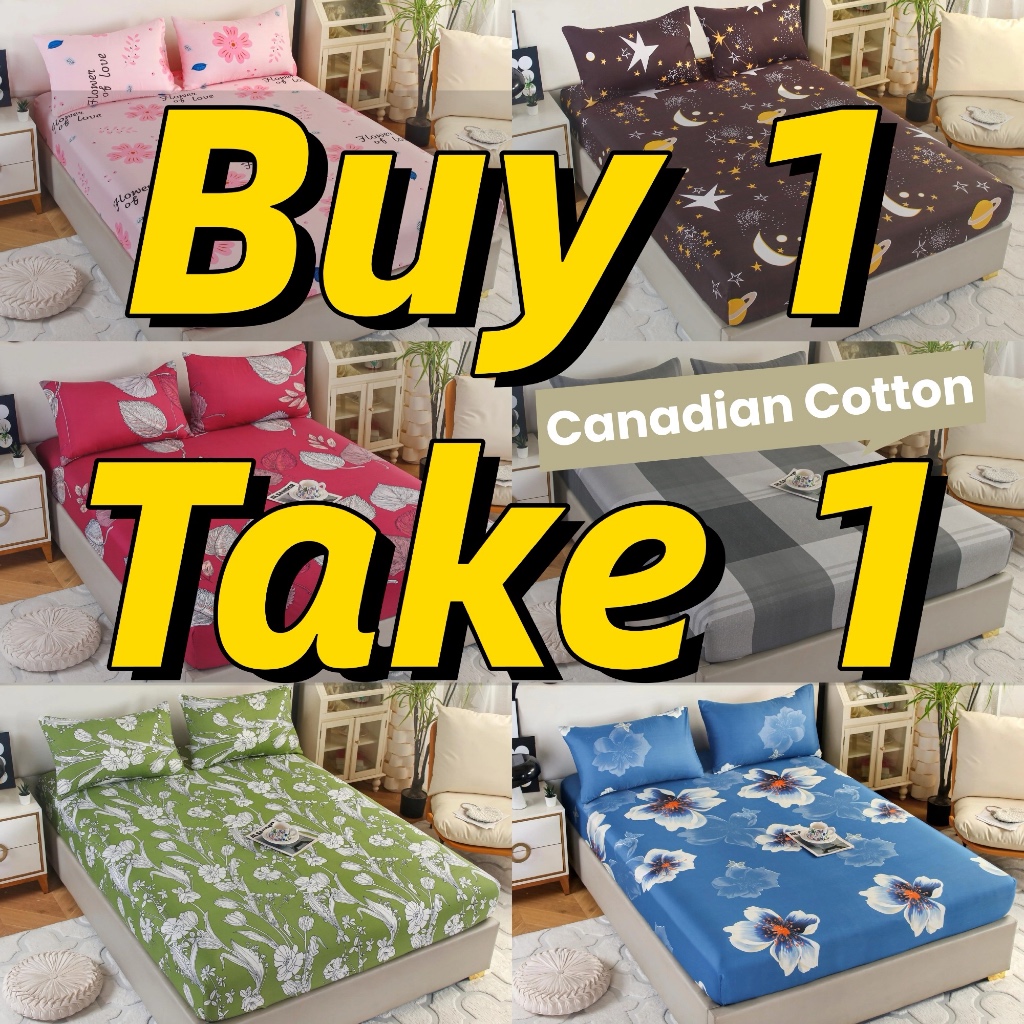 【SALE】BUY 1 TAKE 1 Fully Garterized Bedsheets 2PCS Canadian Cotton Sheets High Quality Skin-Friendly