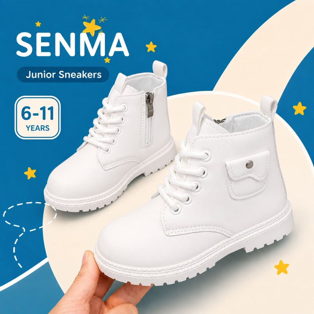 SENMA Boots For Kids Girls Korean Ankle Boots Fashion Girl Shoes Zipper High-cut Boots Size 26-37
