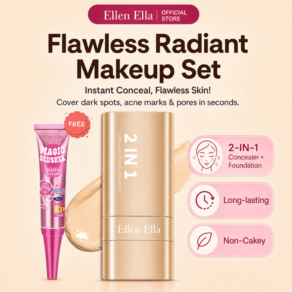 【COD】Ellen Ella 2 IN 1 Concealer Foundation Stick With Brush Flawless Make Up Base Primer Waterproof