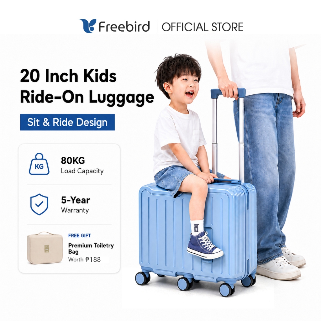 Freebird 20 Inch Kids Ride-On Luggage Maleta for Kids 6 Wheels with Pedal Sit and Ride Ready Stock