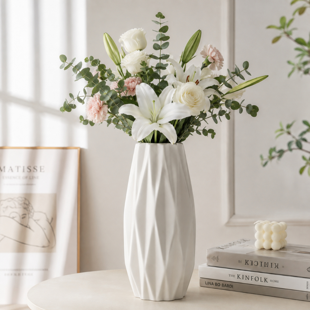 Elegant Plastic Flower Vase | Modern Home Decor Vase for Living Room, Bedroom & Office