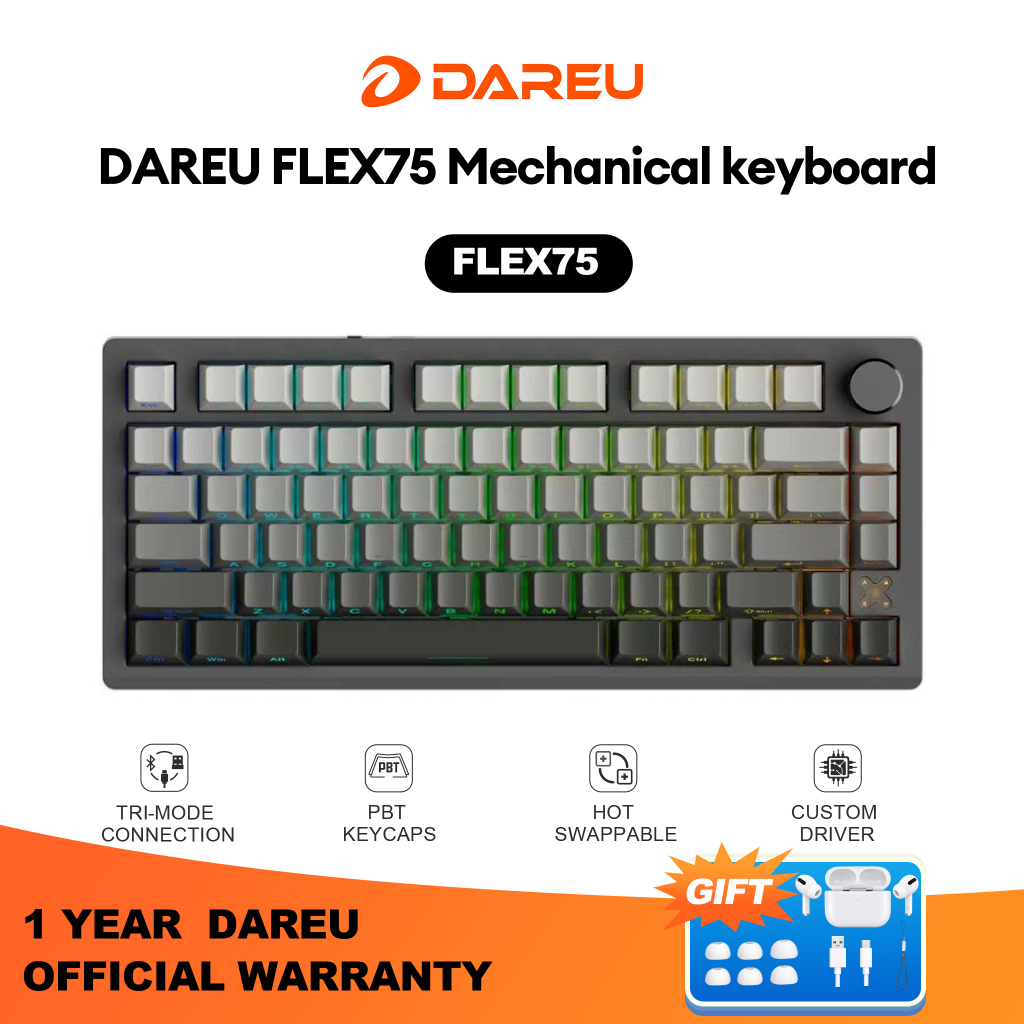 DAREU FLEX75 Keyboard 75%Keyboard Tri-Mode Bluetooth/2.4GHz/Type-C RGB Backlit W/Hot-Swap Socket