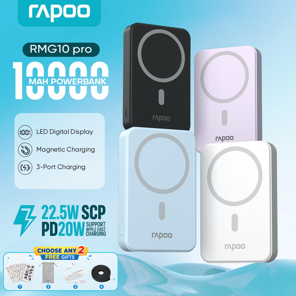 Rapoo RMG10PRO 22.5W Foldable Magnetic Wireless 10000mAh Power Bank Phone Stand Fast Charging