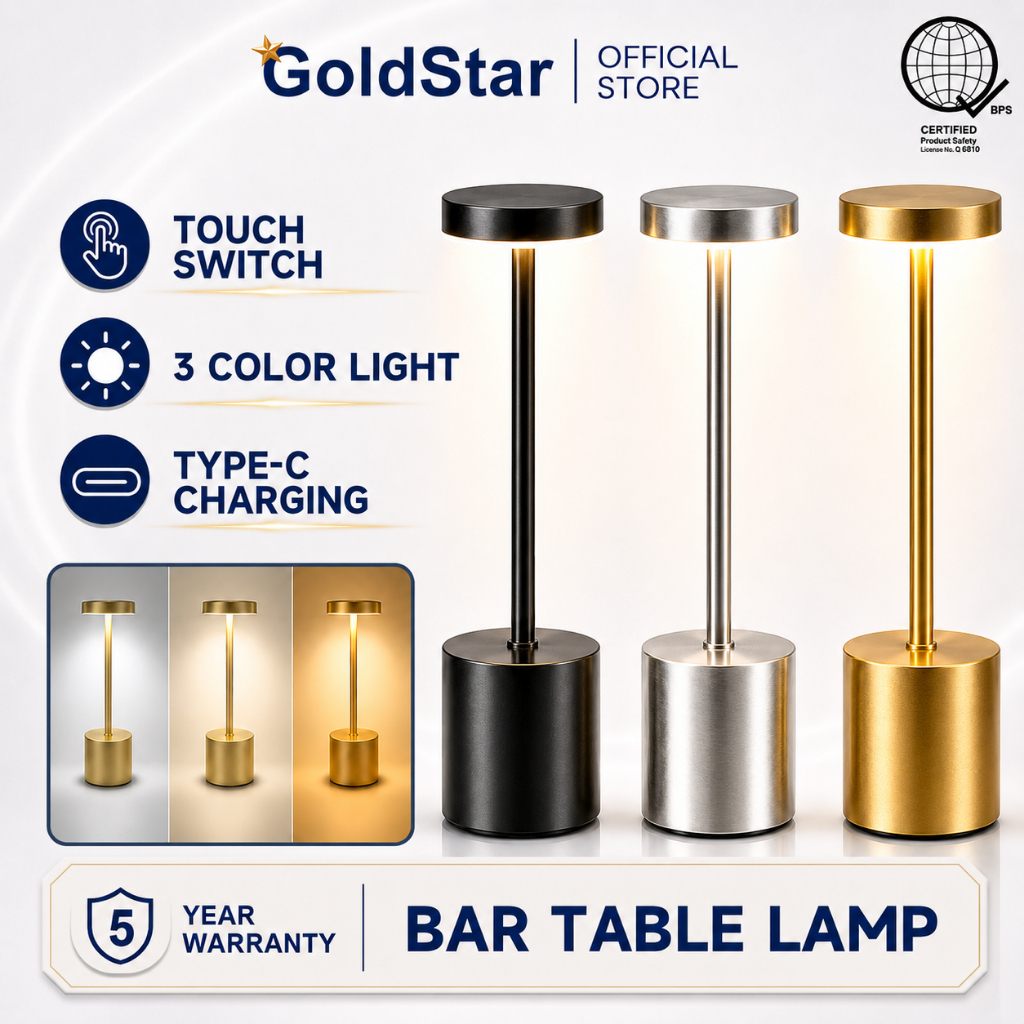 Gold Star Bar Table Lamp LED 3Colors Metal Desk Light Brightness Indoor Night Light Decor Lighting
