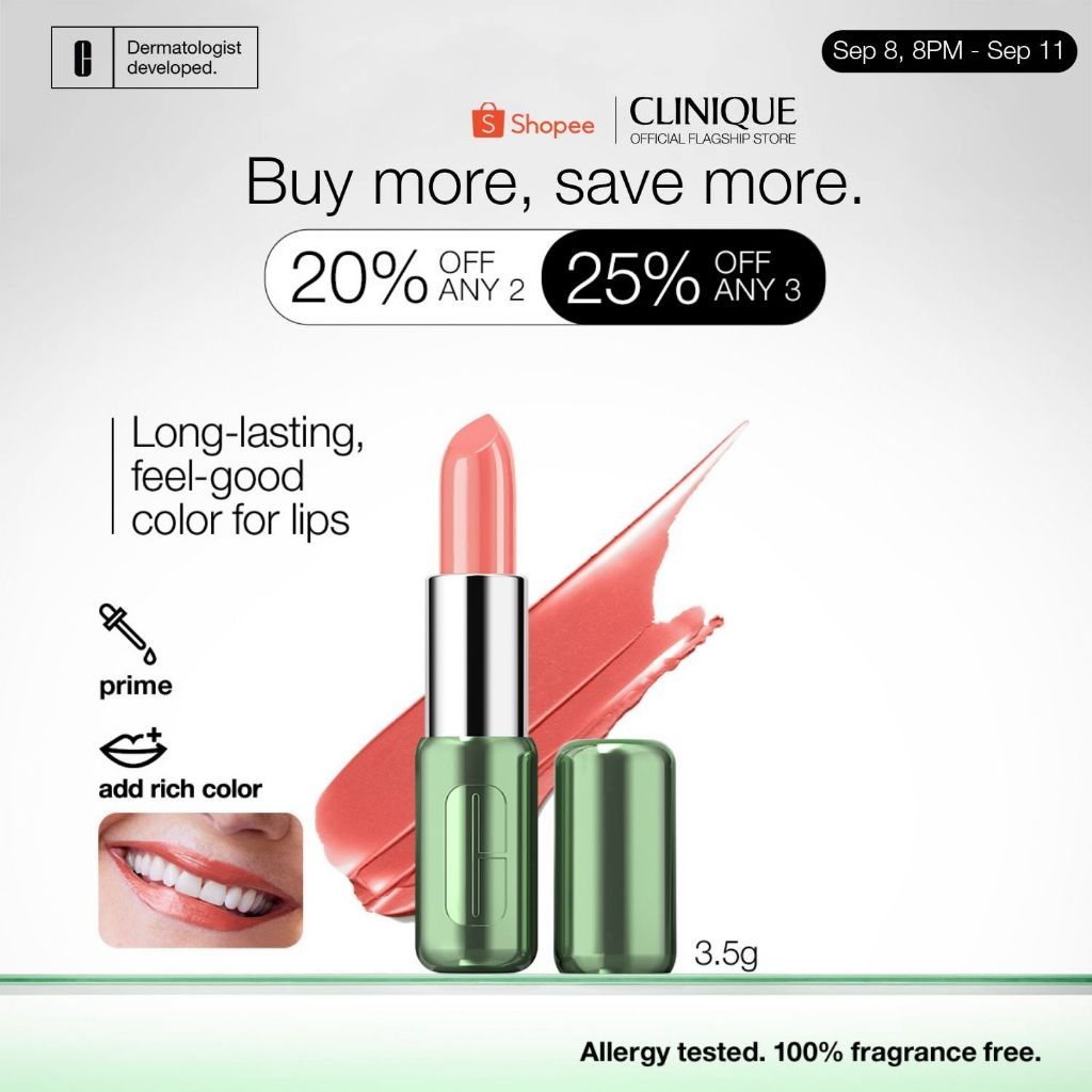Clinique Pop™ Longwear Lipstick - Shine | Long-lasting, Rich colour, fragrance-free