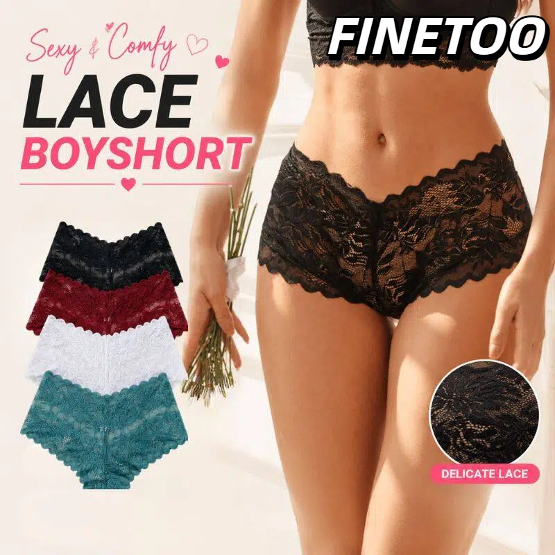 FINETOO Lace Panties for Women Sheer Floral Stretch V-Waist Underwear Breathable Comfortable Briefs