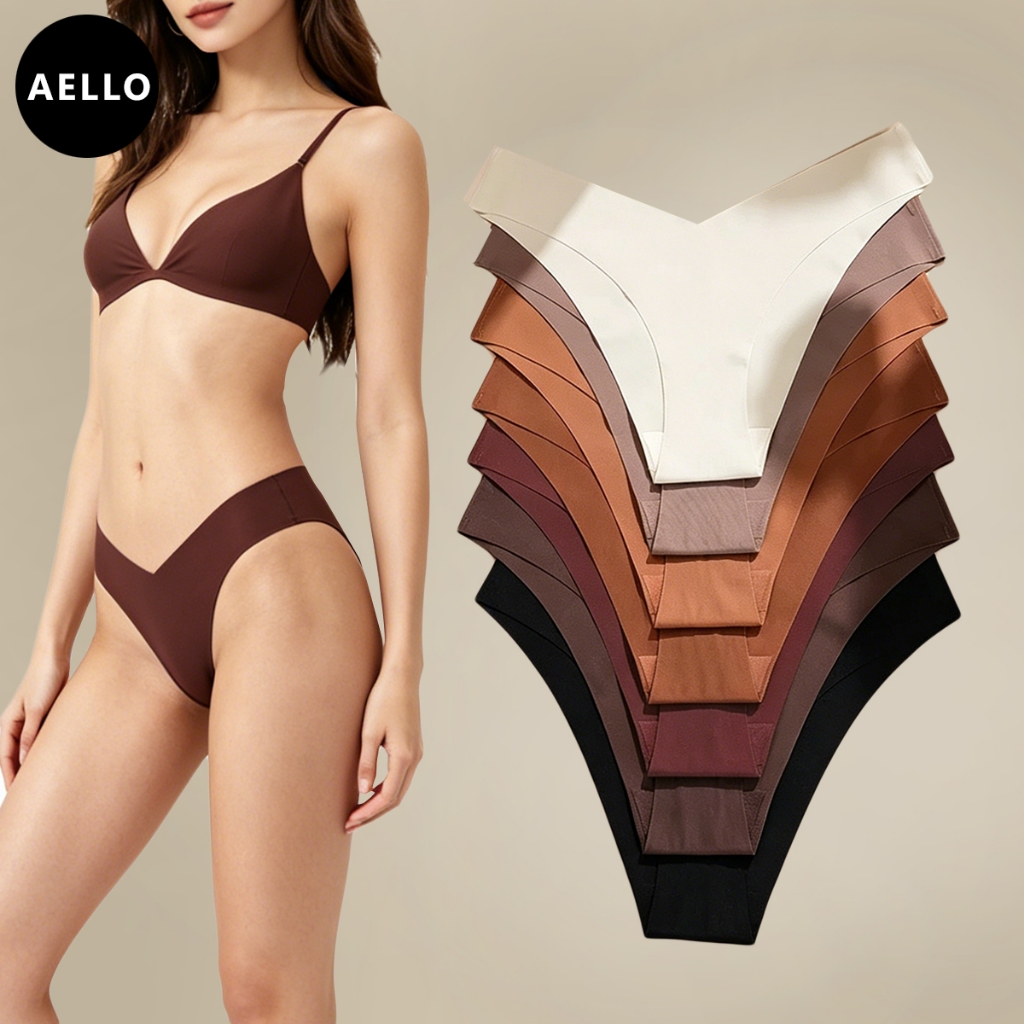 AELLO.6pcs T-string Seamless Ice silk V-Shaped Waist Sexy Underwear Pure Cotton Ladies Panty