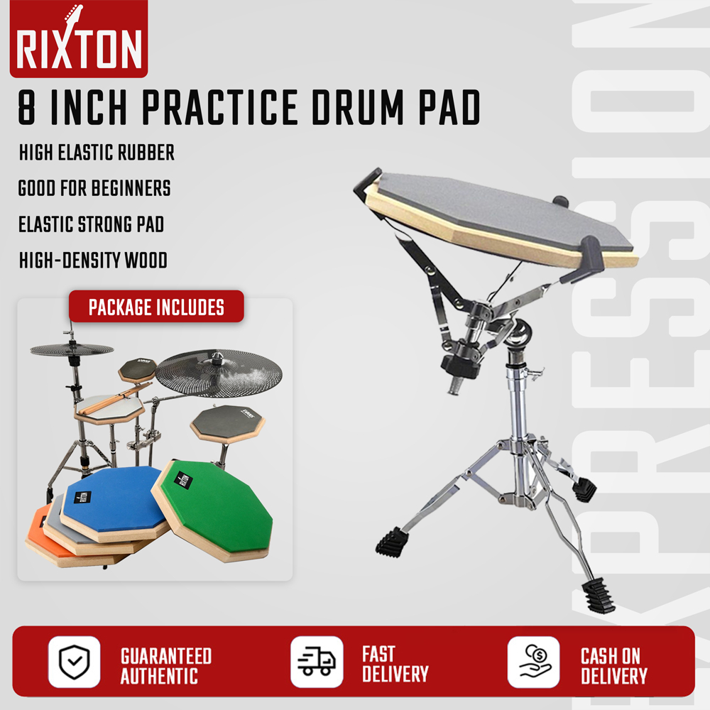 RIXTON 8 Inch Rubber Wooden Dumb Practice Drum Pad Training Drum Pad for Beginners and Jazz Drums