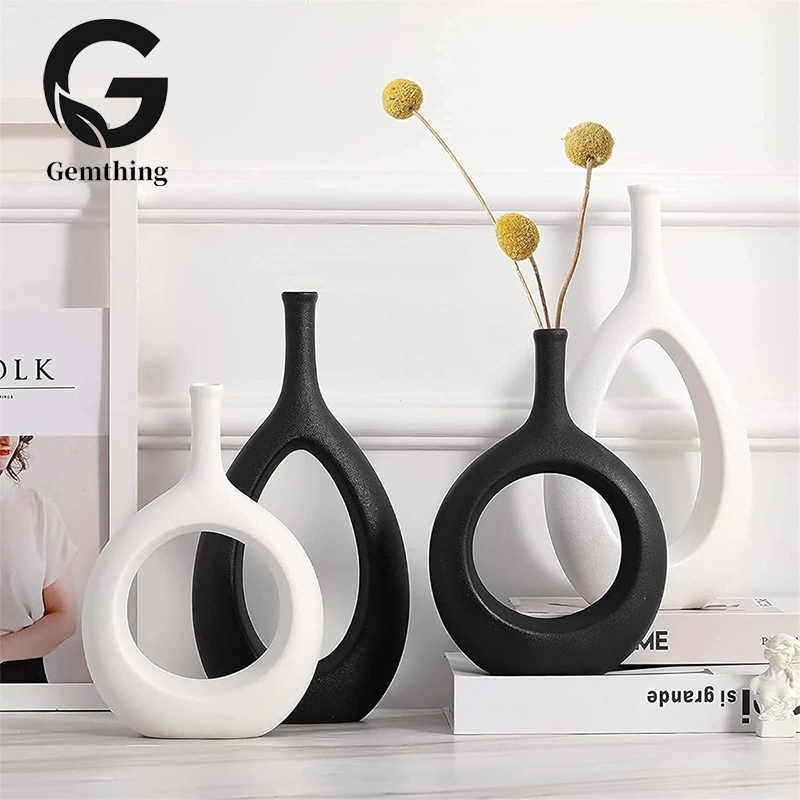 Nordic ceramic vase center hole modern style dried flower vase home decoration vase