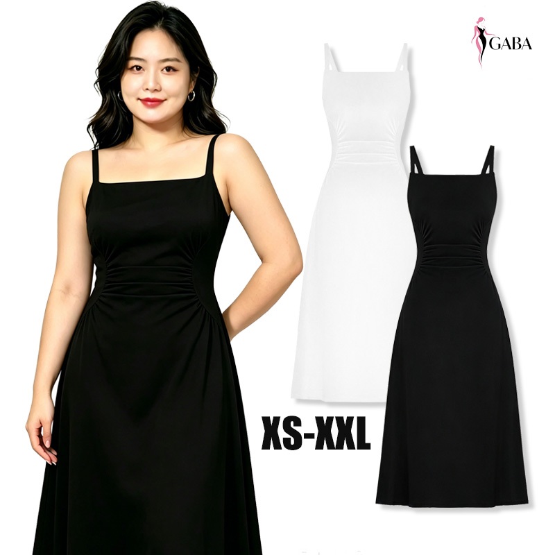 Plus Size Casual Black Slip Dress Sleeveless Square Neck Daily Casual Party Gown（XS-XXL)
