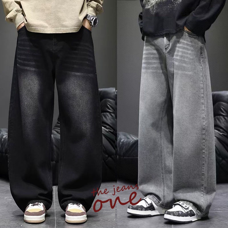 Denim fashion unisex wide leg jeans high waist for womenand men new style on trend basic