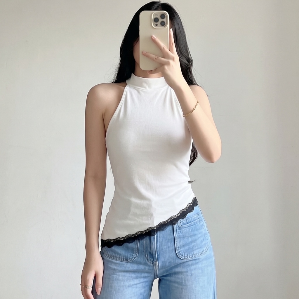 Lily Halter Lace Slunt Basic Top Cotton For Women Womenswear