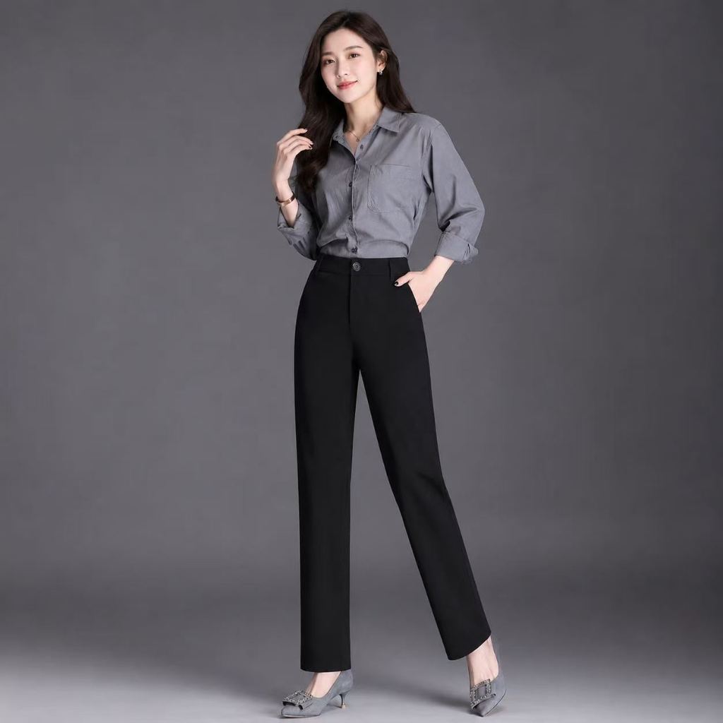 Women's Office Slacks – Classic Black, Semi-Straight Fit