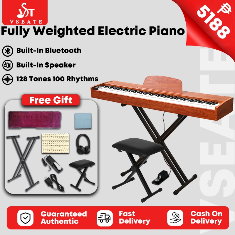 Vseate Professional 88 Keys Digital Piano With Stand Wood Portable Bluetooth Electric Piano Keyboard