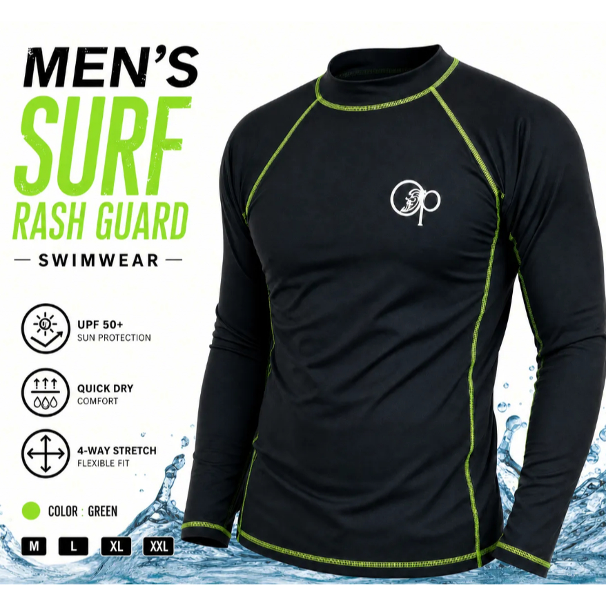 OCEAN POWER Rash Guard Long Sleeve Unisex Swimwear UV Sun Protection S M L XL 2XL 3XL 4XL