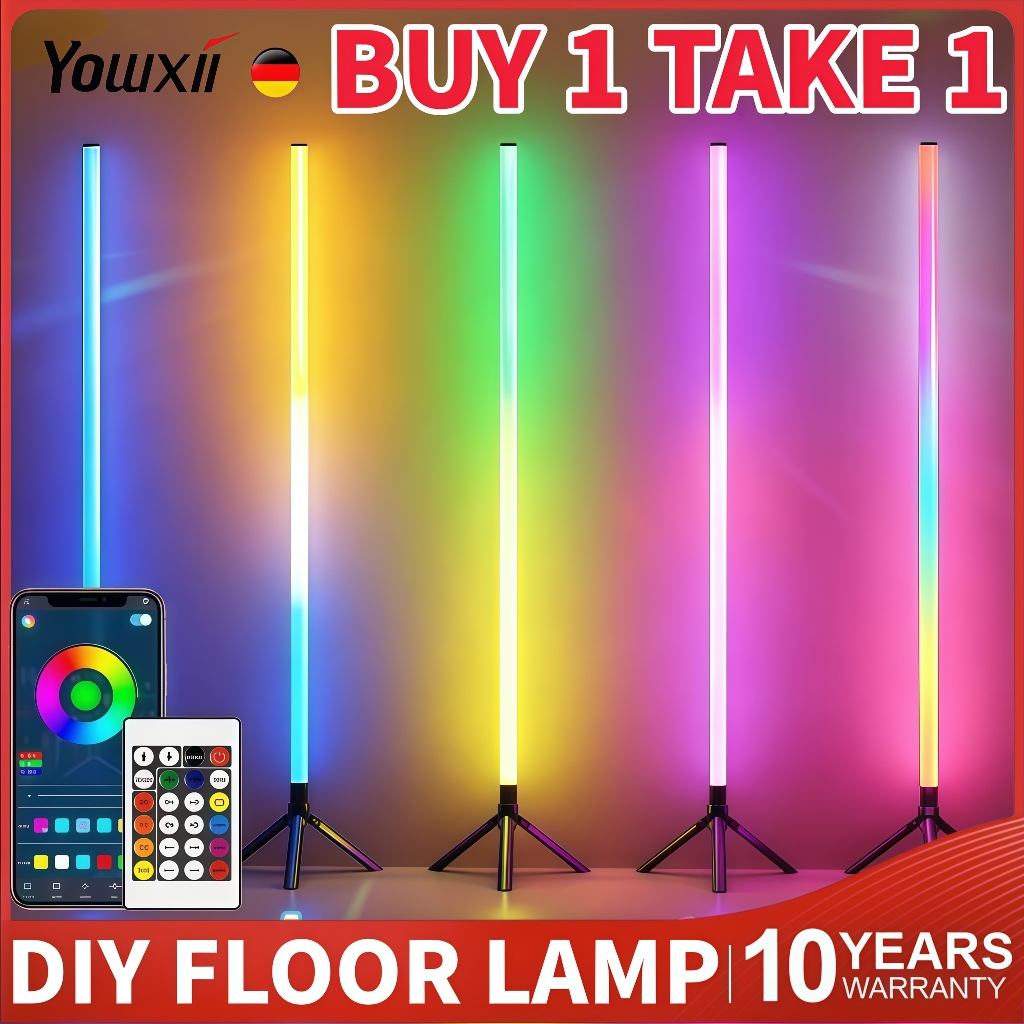 Yowxii RGB DIY Floor Lamp Smart Ambient Lamp LED Light App Remote Control Standing Night Light