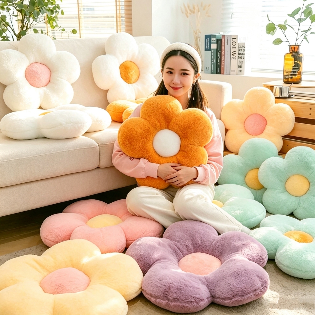 35/45cm Extra Large Flower Pillow Cute Plush Sofa Cushion PP Cotton Soft Round Pillow Home Decoratio
