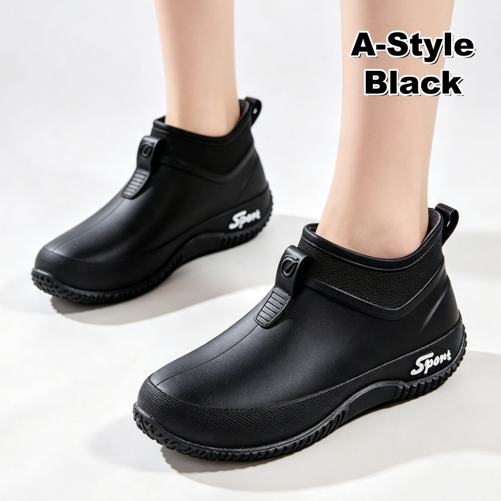 Women's Short Rain Boots Fashionable Rubber Waterproof Rainy Season Non-slip Short Rain Boots