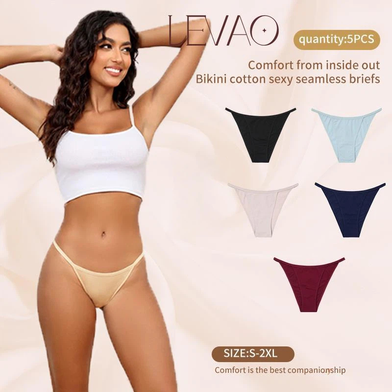 LEVAO-5PCS Bikini Cotton Triangle Personality Seamless Panties Plus Size Design Swimwear Panty