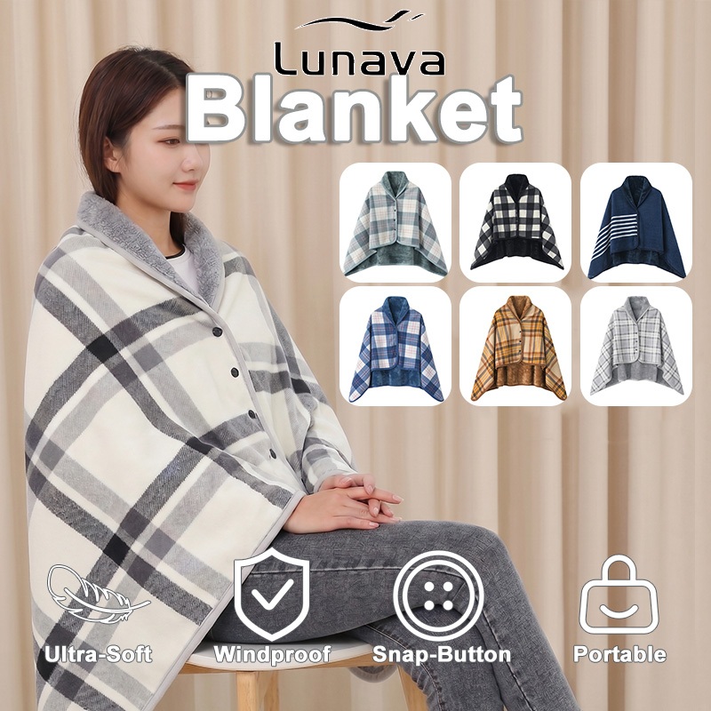 LUNAVA Fleece Blanket With Button Warm Throw Blanket Office Shawl Wearable Blanket For Adult