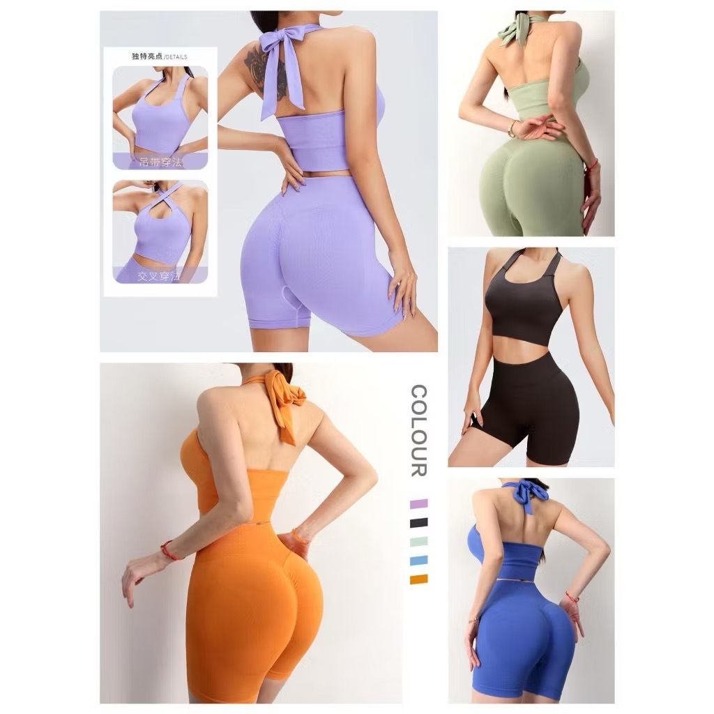 【TXT】CDC #725 Sports Bra High Waist Short Set Yoga Fitness Training Sets Sports Terno Set