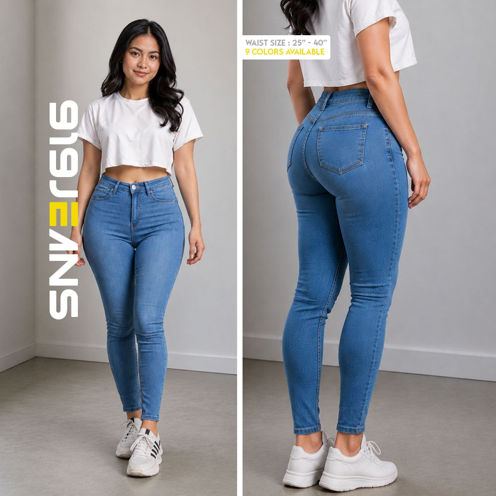 919 JEANS : Korean Fitted High-Waist Stretchable Casual Belt Skinny Denim Jeans Pants Bottom