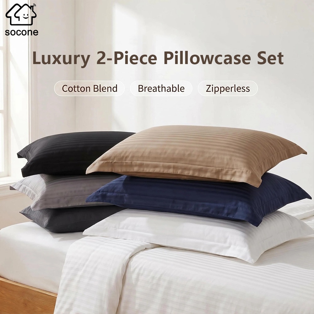 Socone 2pcs 50x76cm Cotton Blend Pillow Case Envelope Closure Washable Pillow Cover 5 Colors