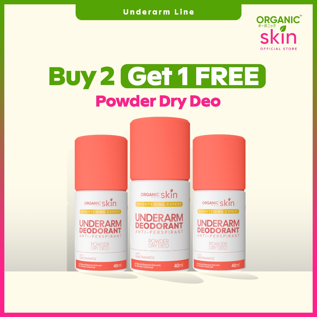 Organic Skin Japan Intensive Whitening Underarm Powder Dry Deodorant Under Arm Deo Roll on Set of 3