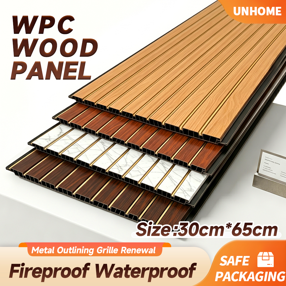 10/20/30PCS PVC Wall Panel Grille Fluted 65x30cm Gold Border Waterproof Wood Grain Wall Decor