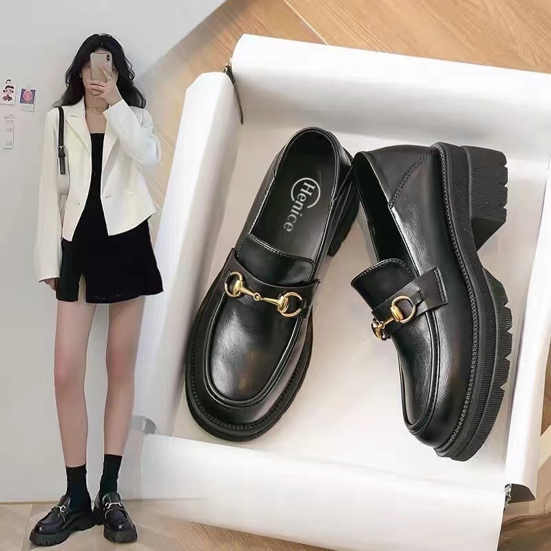 Henice Thick-Sole Loafers Shoes For Women Students Black Classic Fashion British Style