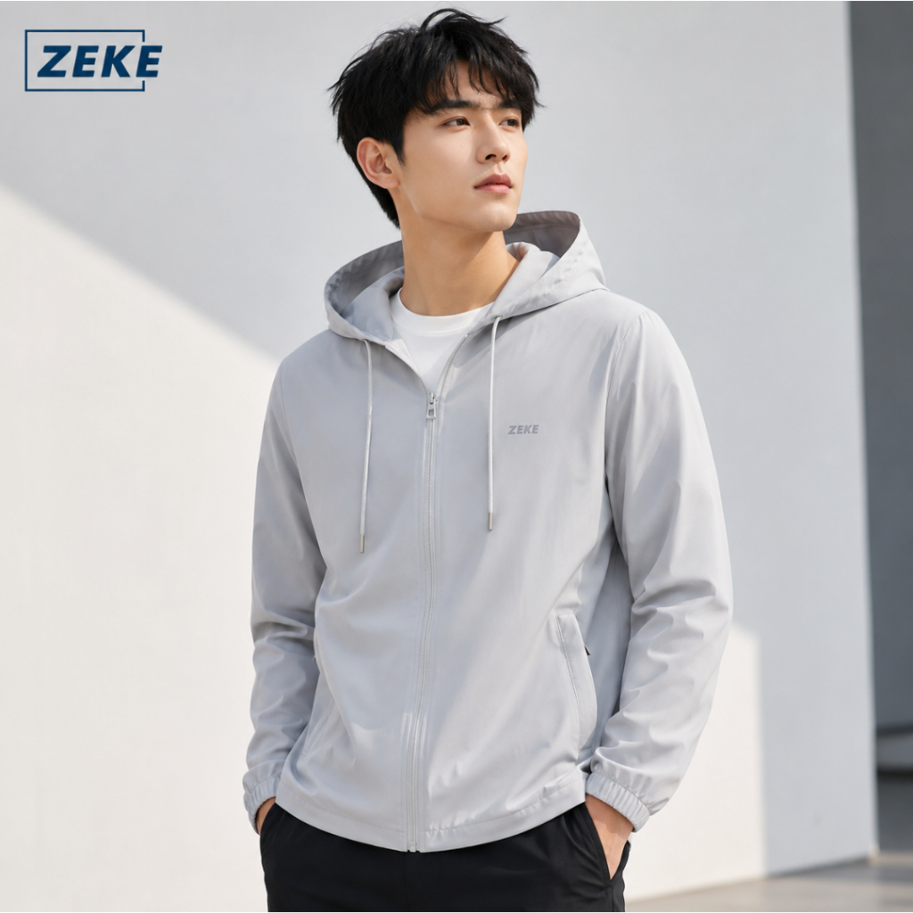 ZEKE C0021 Hooded Jacket For Men Waterproof Pocket Zipper Reflective Windbreaker Casual Jacket