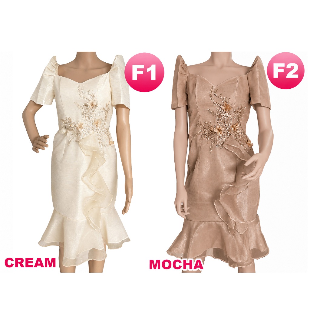 F1 & F2Modern Filipiniana Dress for Women Terno Cocktail Dress with Butterfly Sleeves