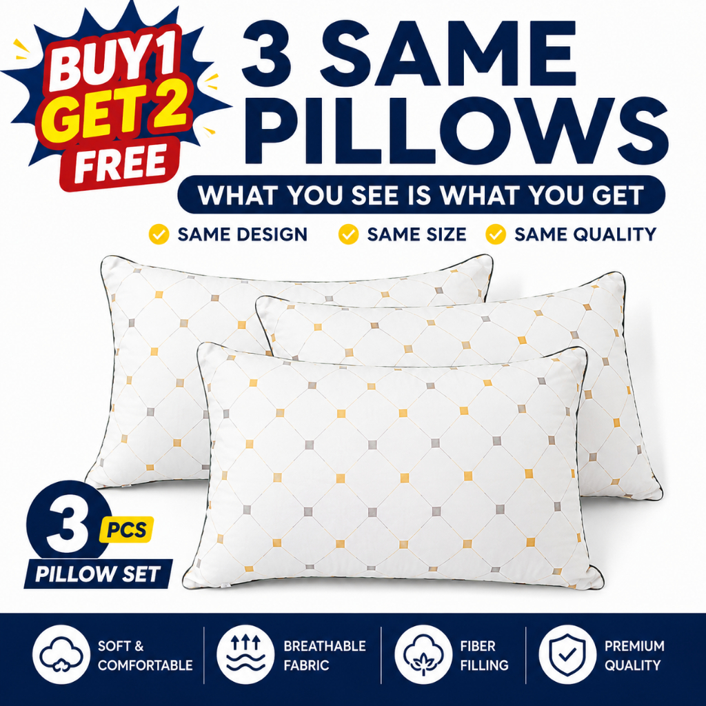 Buy 1 Get 2 Free Premium Hotel Pillow 3PCS Set 65x45cm Soft Fiber Pillow 4 Colors White Blue Gray