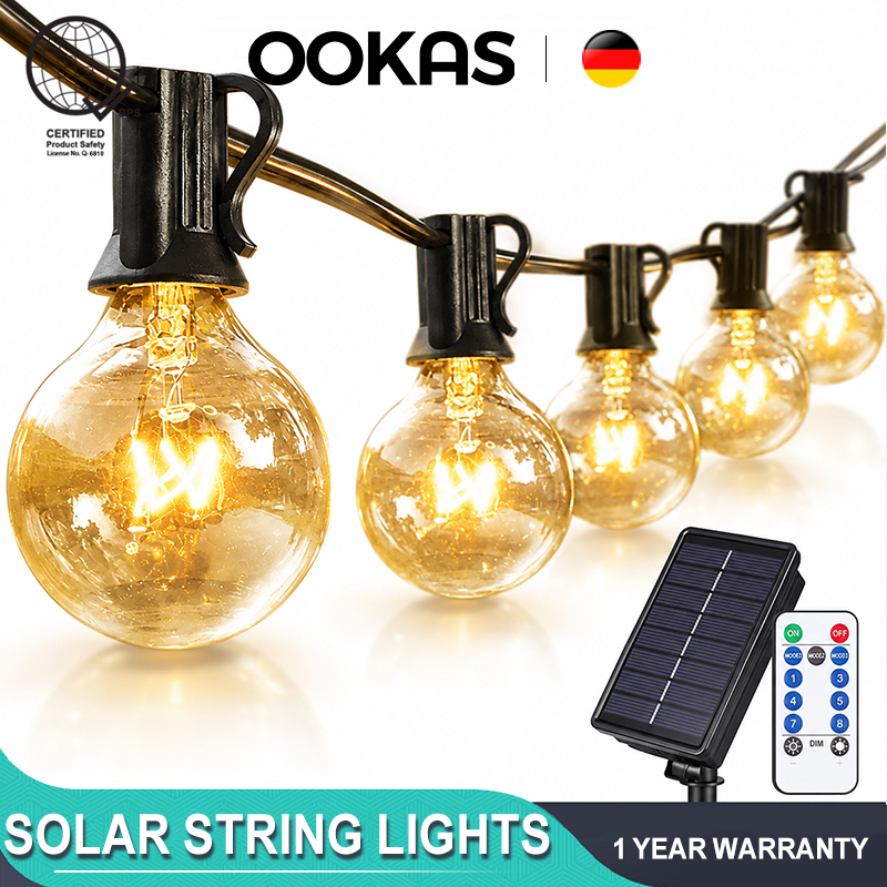 OOKAS Solar Light G40 Bulb Fairy Light Christmas Light LED String Lights Outdoor Wedding Party Light